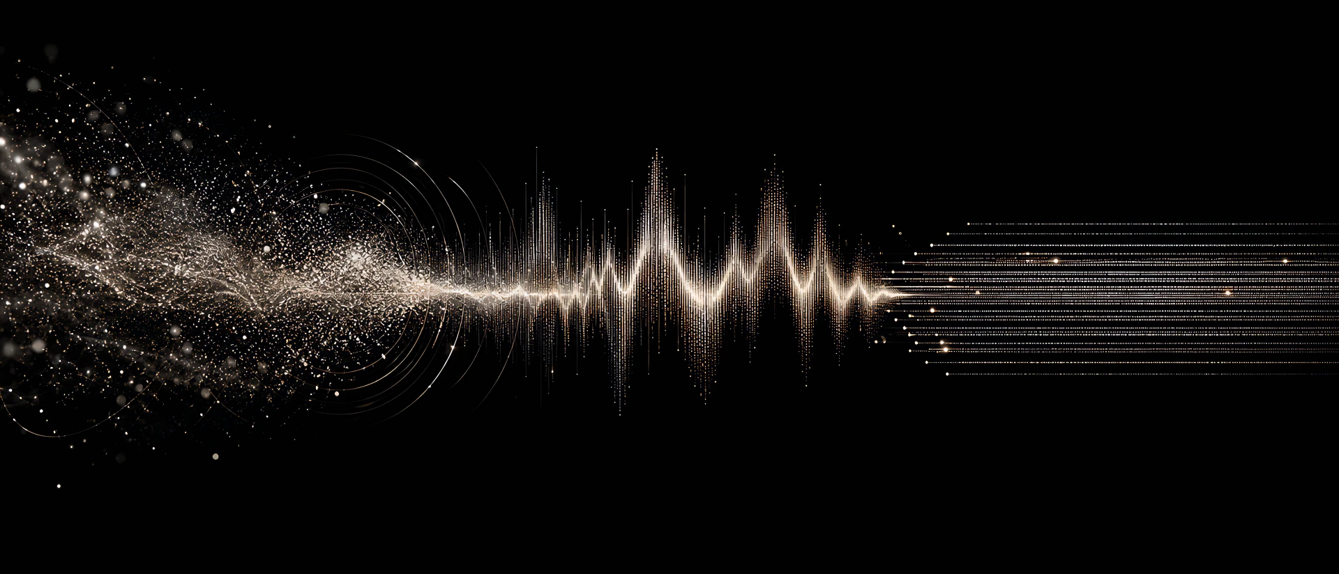 Particles transforming from speech into a waveform and then clean lines